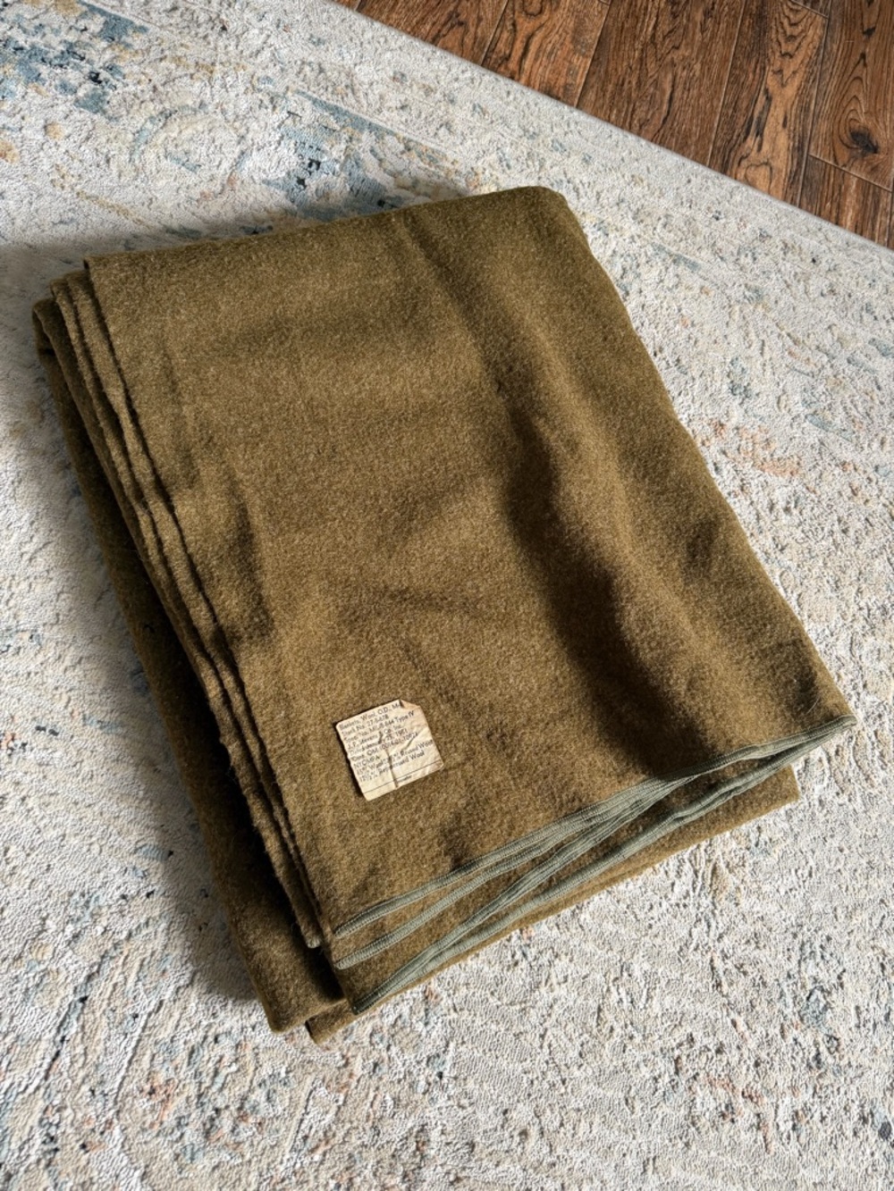 Vintage 1950’s Vietnam War Army Olive Green Wool Blanket 60”x50”
